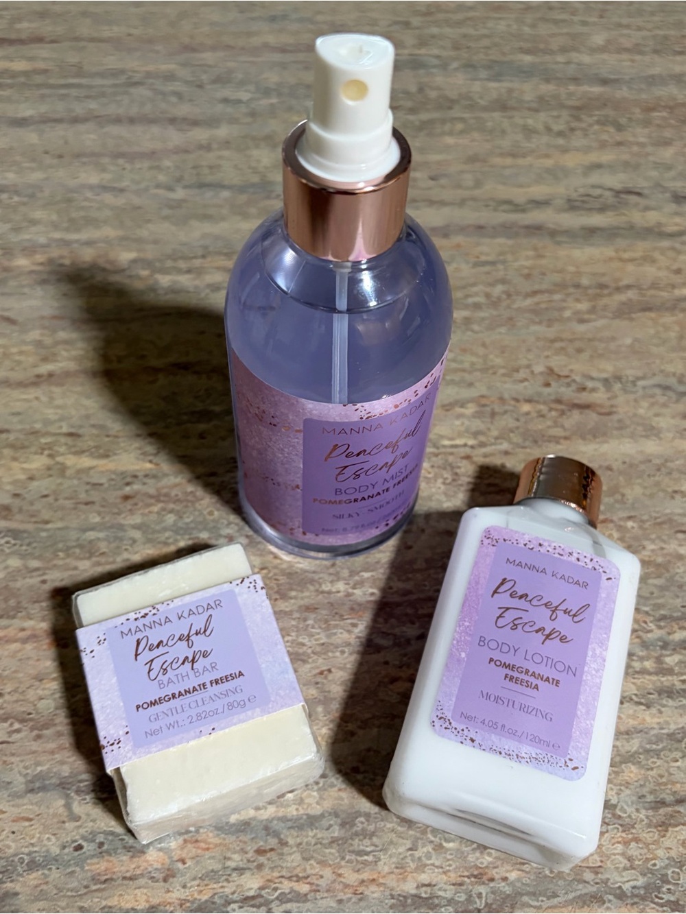 Manna Kadar Peaceful Escape Retired Pomegranate Freesia Lotion, Mist & Bar Soap